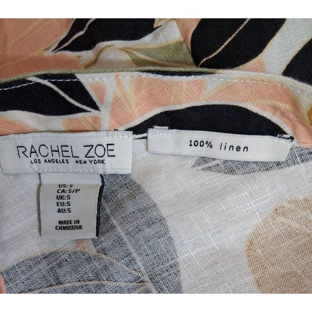 Rachel Zoe womens small 100% linen boxy top mustard yellow green floral blouse - Picture 7 of 8